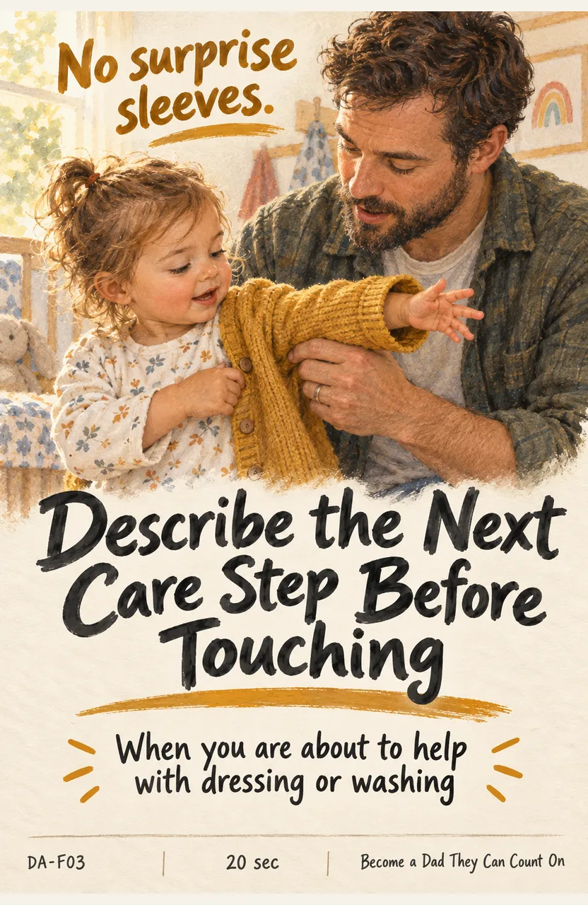 Describe the Next Care Step Before Touching When: you are about to help with dressing or washing