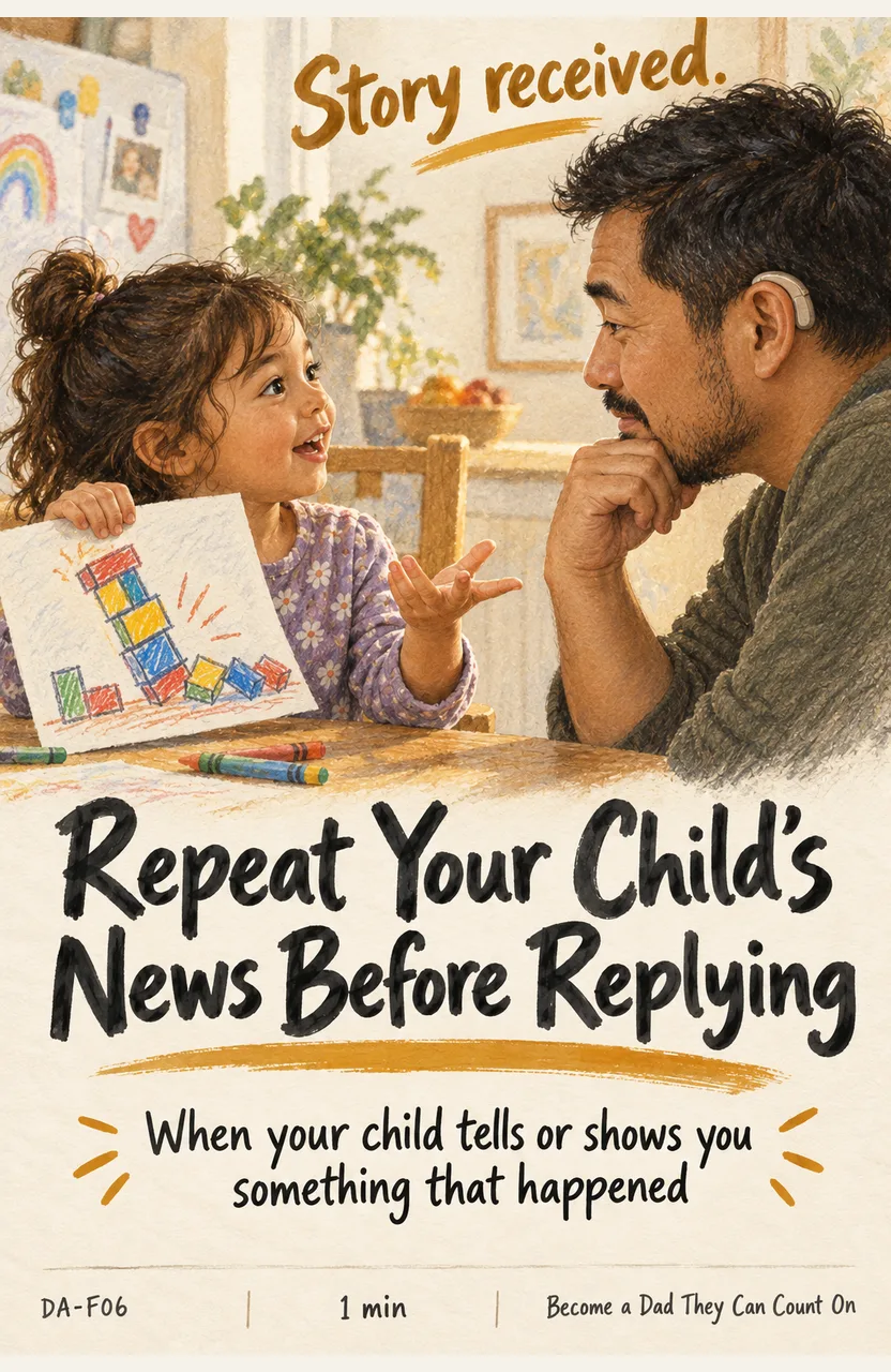 Repeat Your Child’s News Before Replying When: your child tells or shows you something that happened