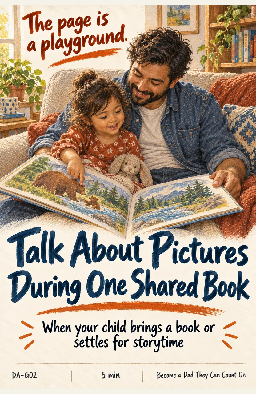 Talk About Pictures During One Shared Book When: your child brings a book or settles for storytime