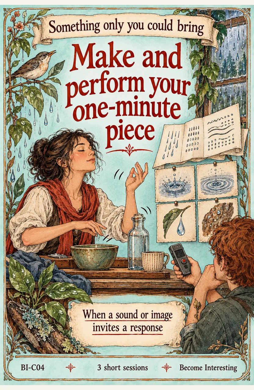 Make and perform a one-minute original piece When: a sound or image makes you want to respond