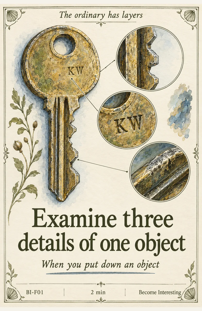 Examine three details of one object When: you put down an everyday object