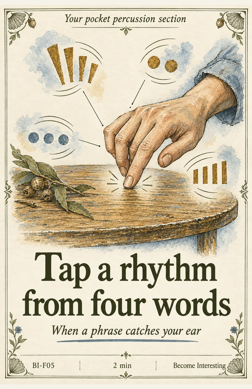 Tap a rhythm from four words When: a phrase catches your ear