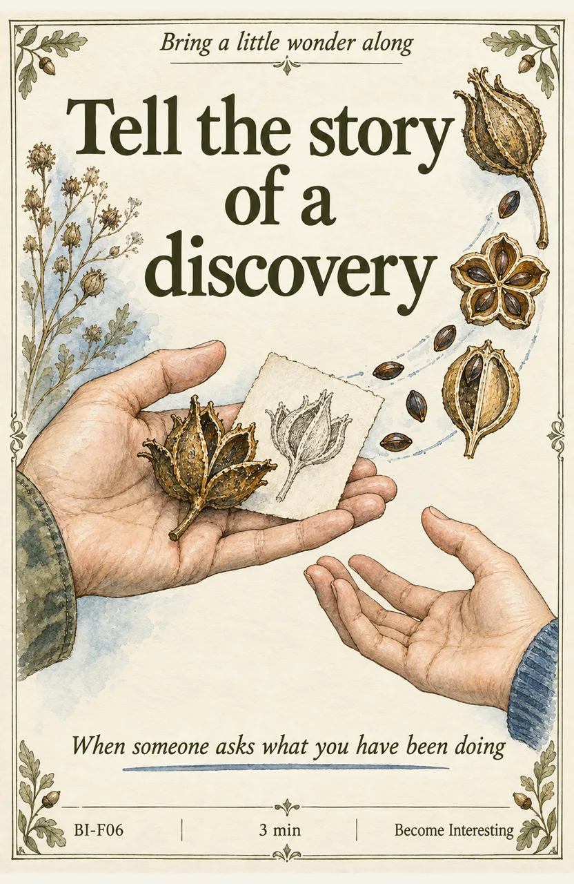 Tell someone the story of a discovery When: a willing person asks what you have been doing