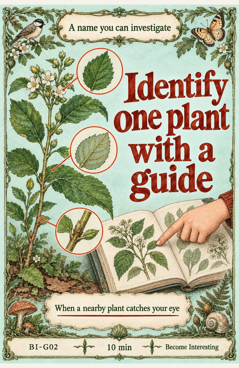 Identify one nearby plant with a guide When: a plant catches your eye on a safe route