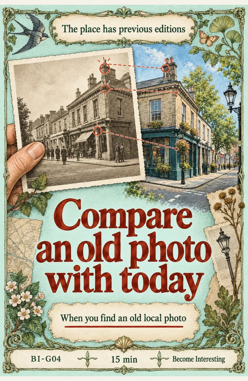 Compare an old local photo with today When: you find an old photo of a familiar place