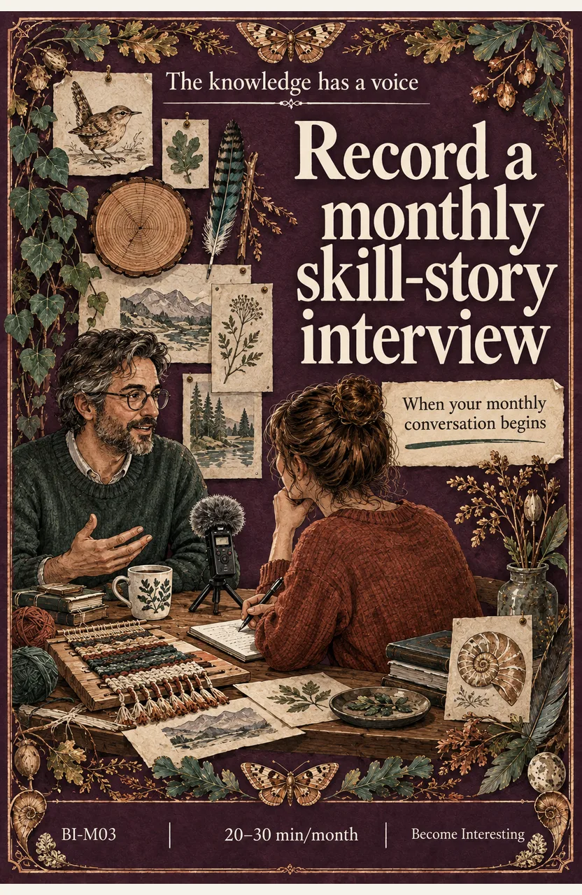 Record a monthly skill-story interview When: your agreed monthly conversation begins