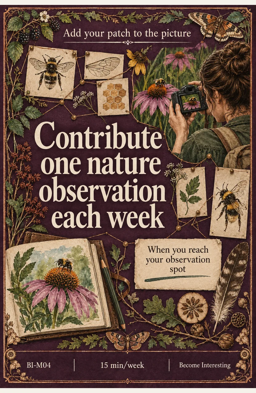 Contribute one nature observation each week When: you reach your weekly observation spot