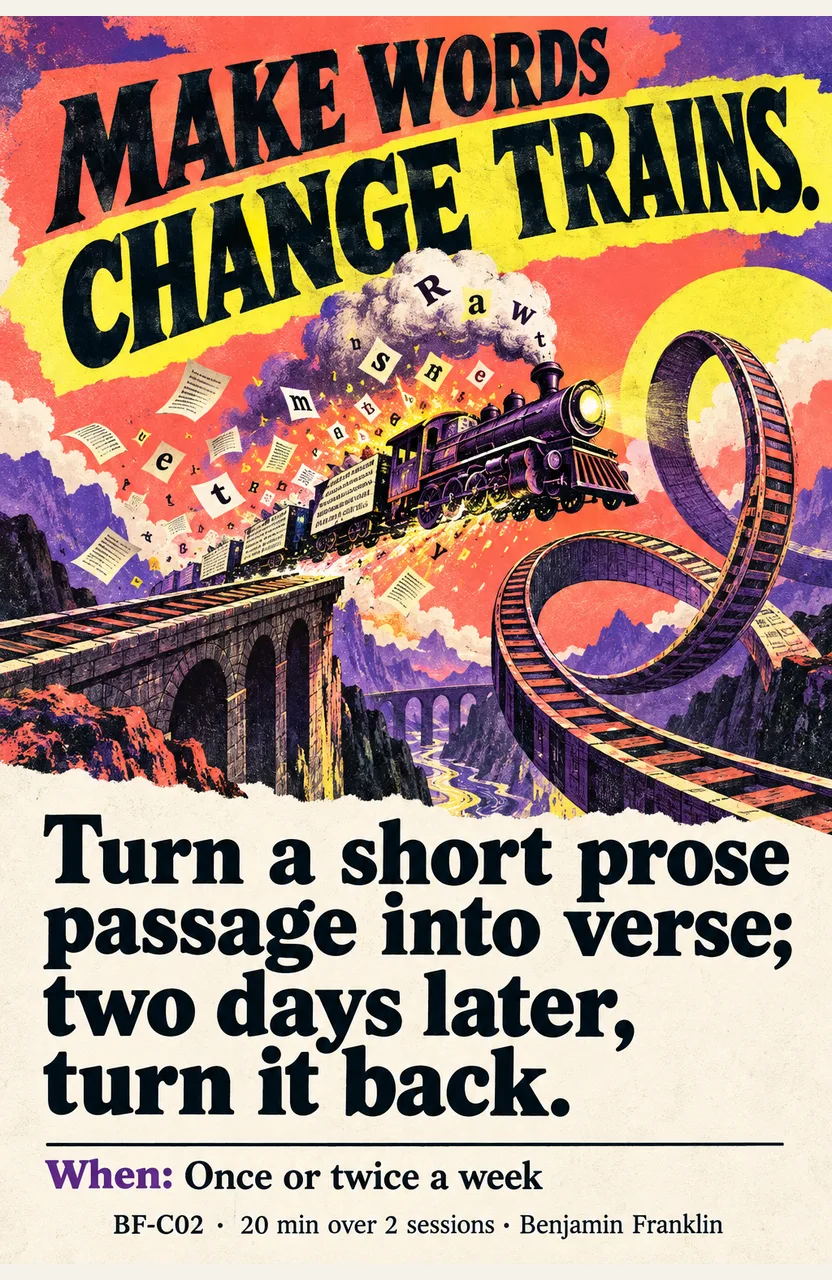 Turn a short prose passage into verse; two days later, turn it back. When: Once or twice a week