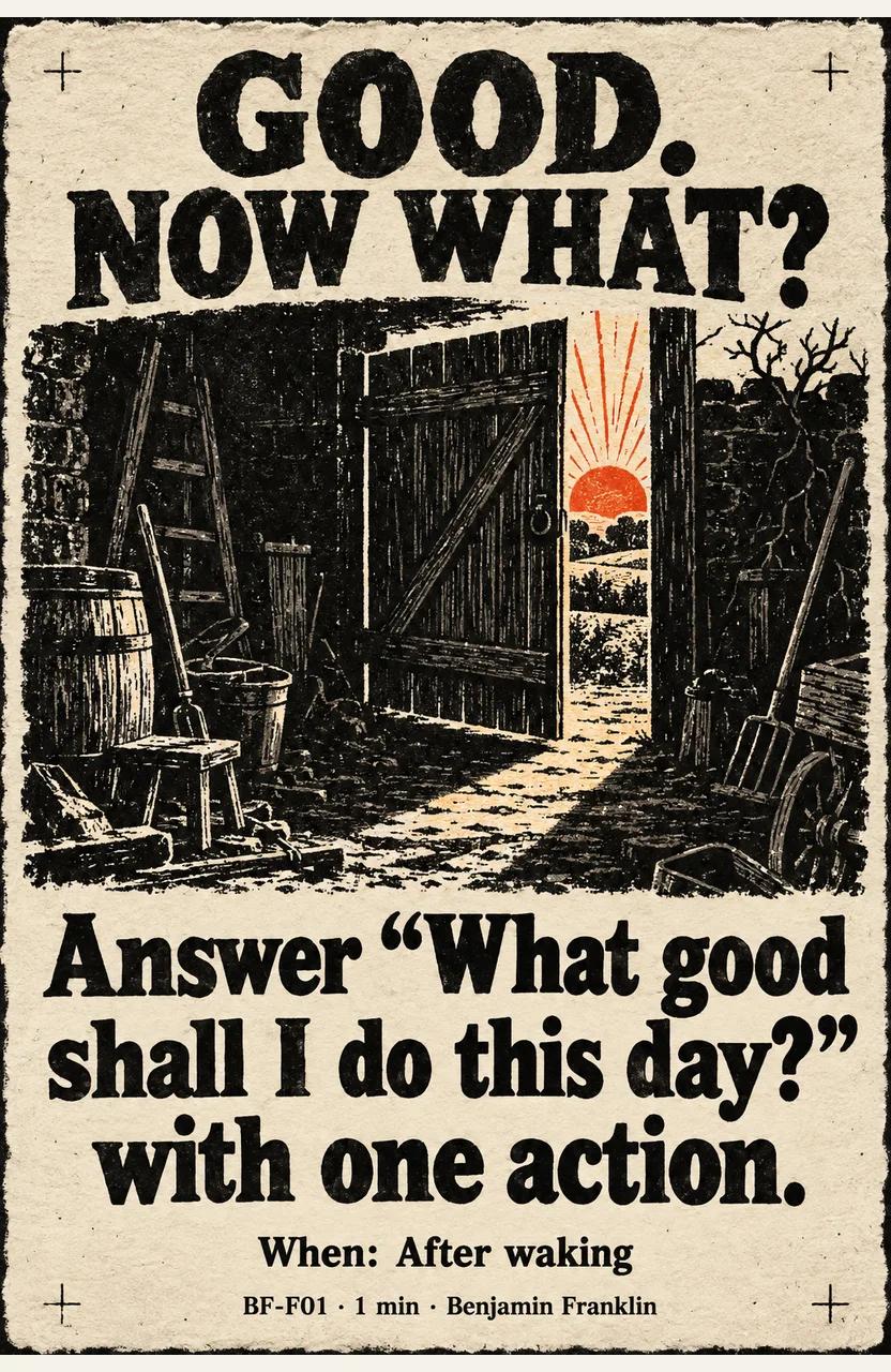 Answer “What good shall I do this day?” with one action. When: After waking