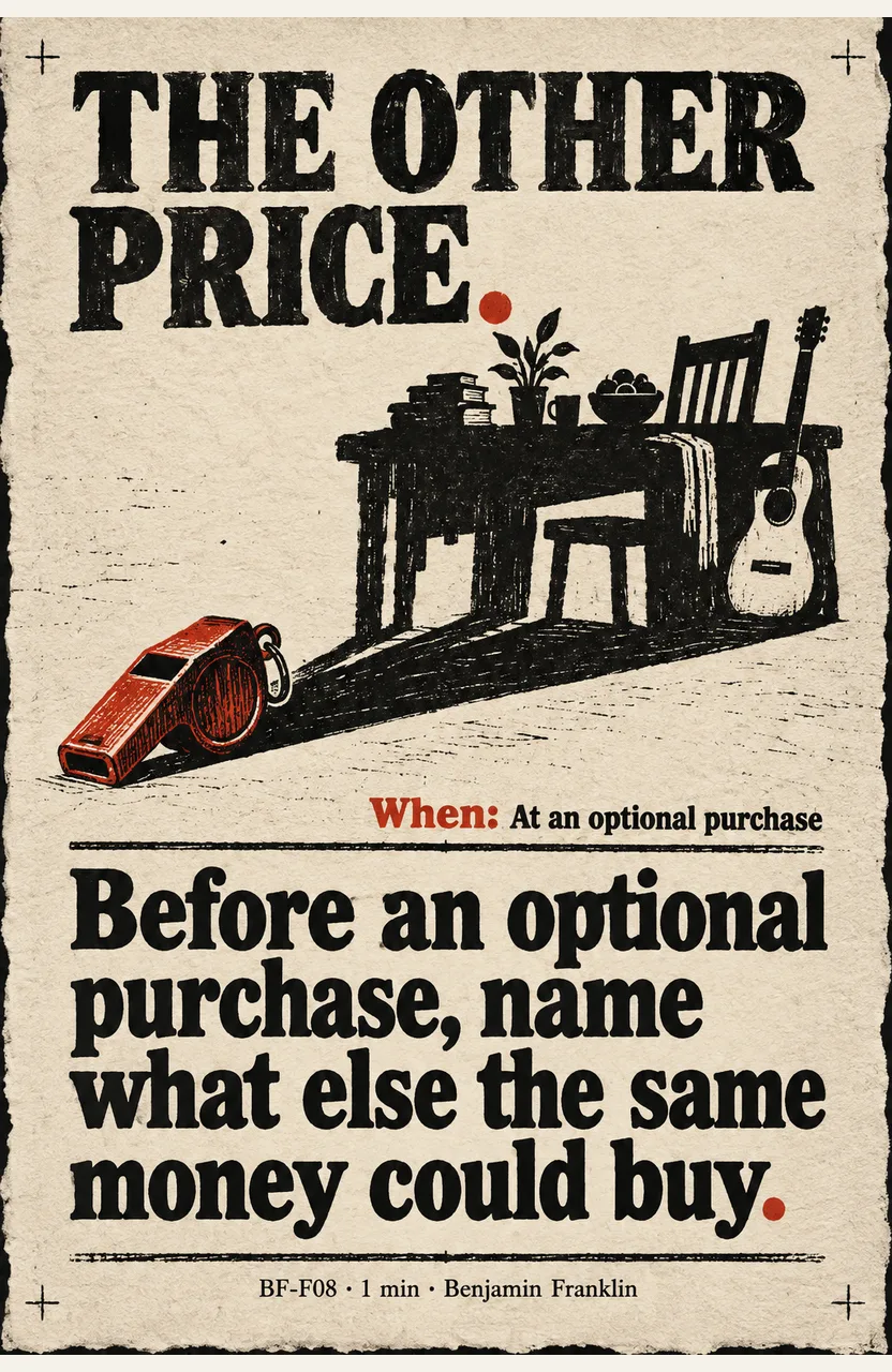 Before an optional purchase, name what else the same money could buy. When: At an optional purchase