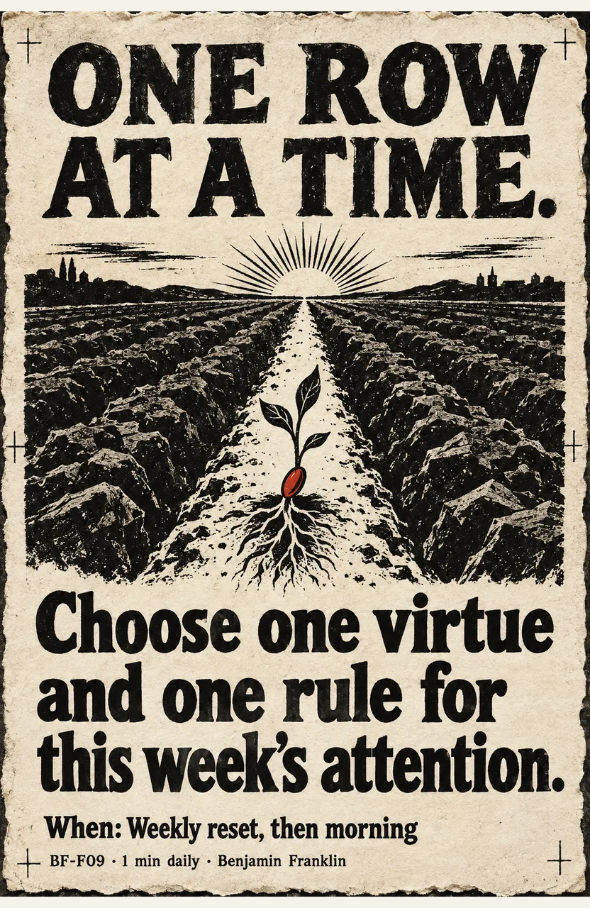 Choose one virtue and one rule for this week's attention. When: Weekly reset, then morning