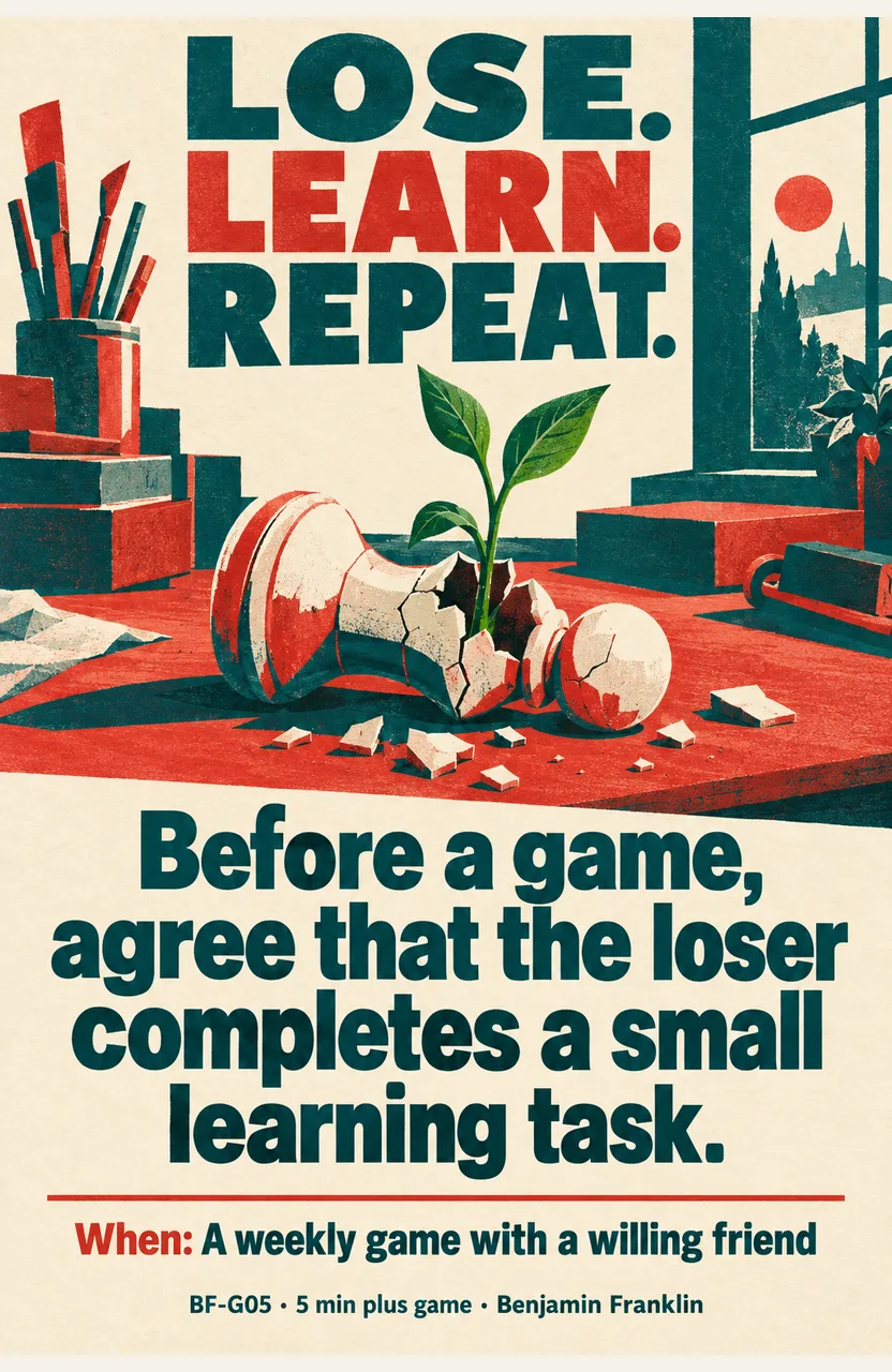 Before a game, agree that the loser completes a small learning task. When: A weekly game with a willing friend