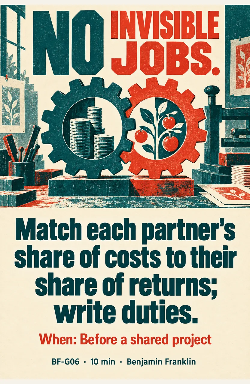 Match each partner's share of costs to their share of returns; write duties. When: Before a shared project