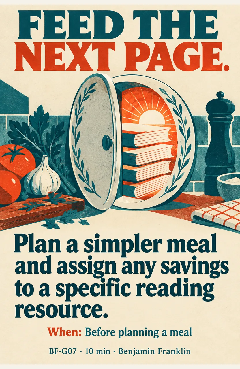 Plan a simpler meal and assign any savings to a specific reading resource. When: Before planning a meal