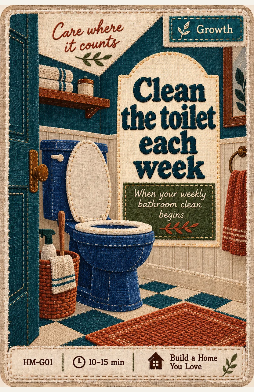 Clean the toilet each week When: your chosen weekly bathroom clean begins
