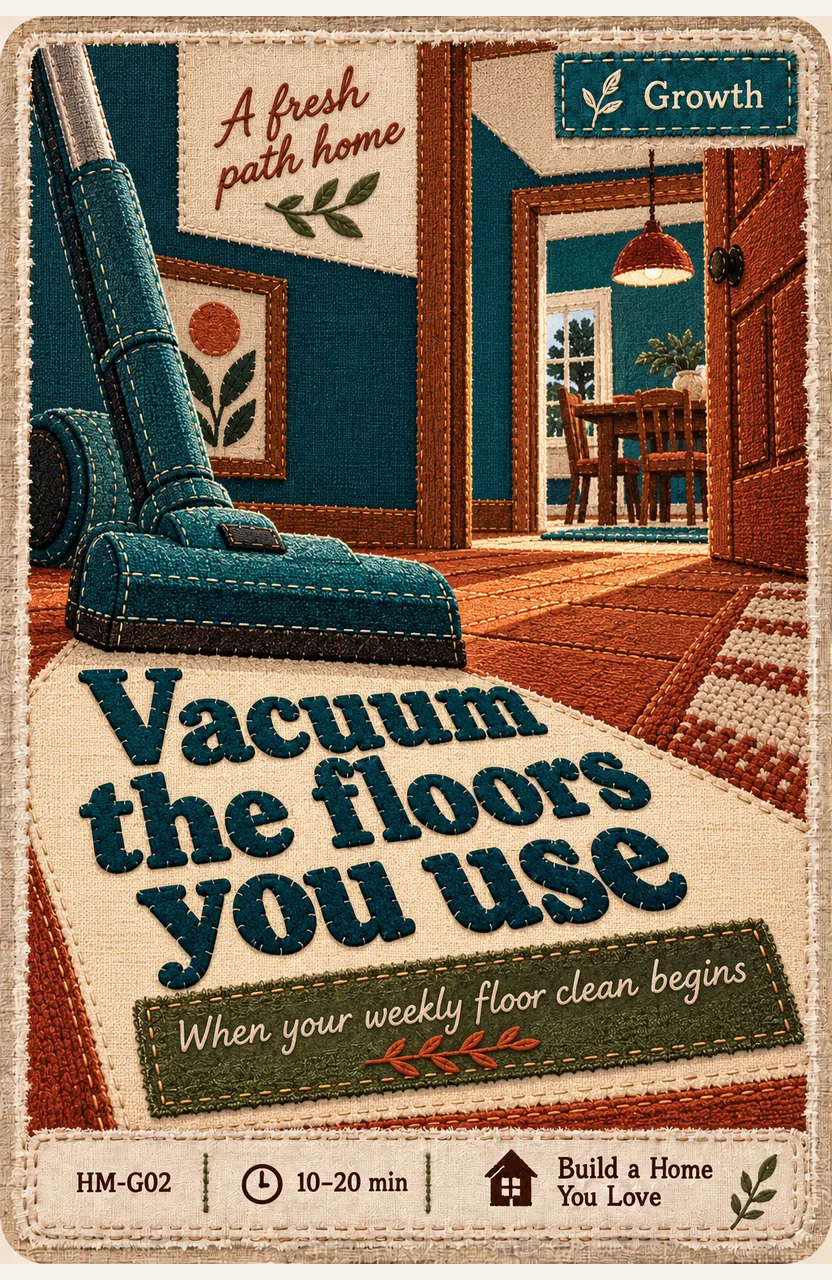 Vacuum the floors you use When: your chosen weekly floor clean begins