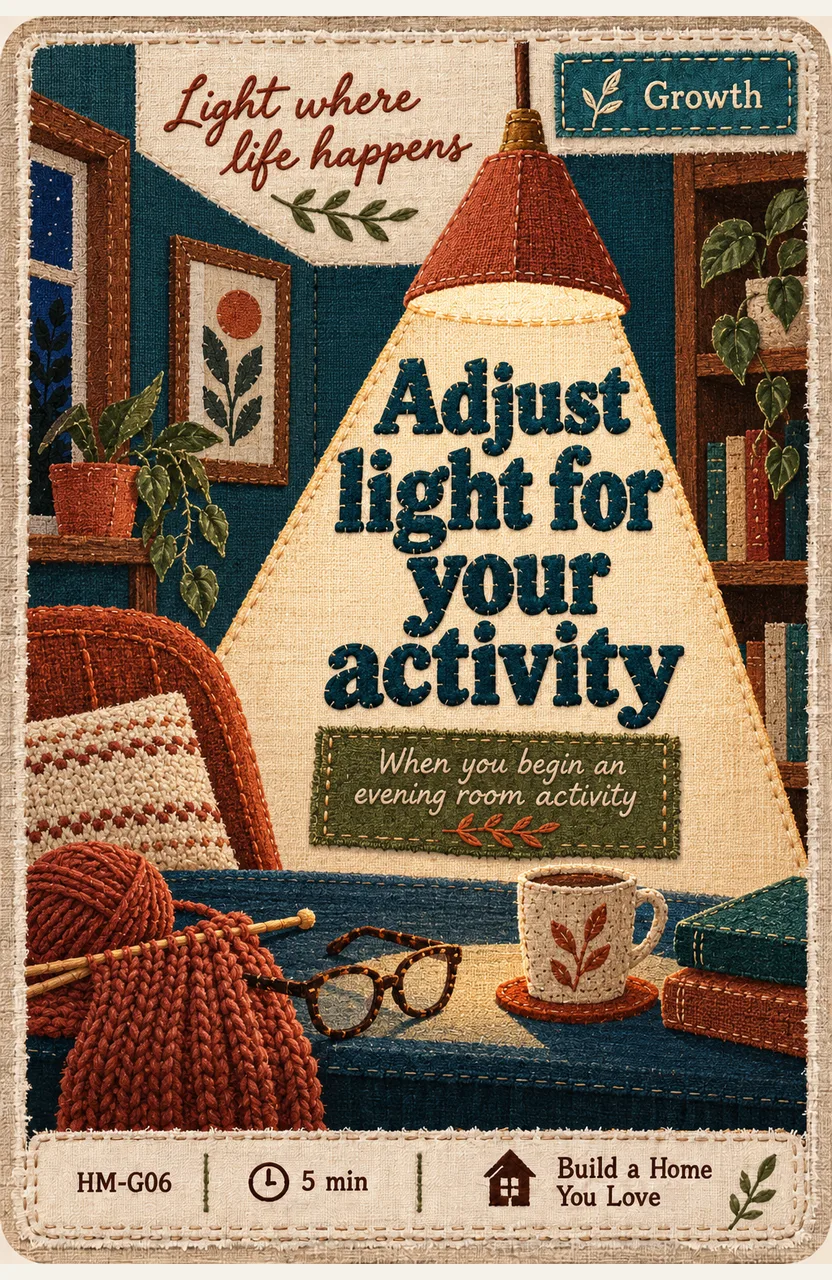 Adjust light for your activity When: you begin an evening room activity