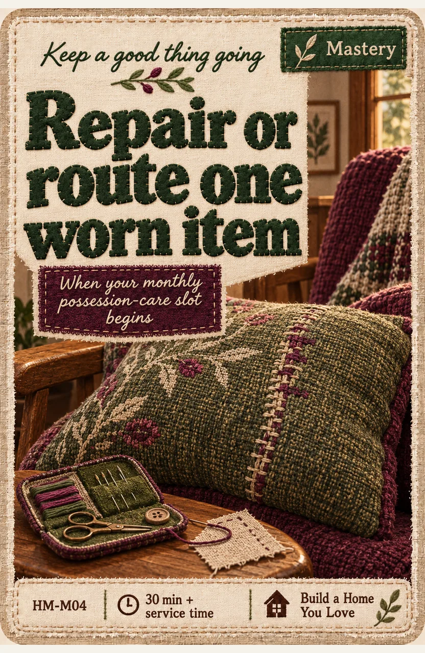 Repair or route one worn item When: your monthly possession-care slot begins