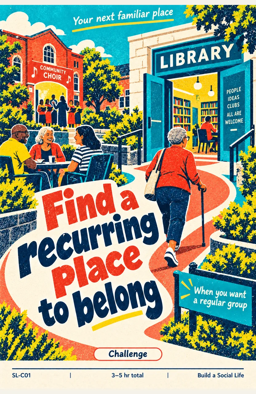 Find a recurring place to belong When: you lack a regular group