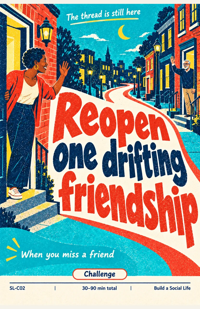 Reopen one drifting friendship When: you miss a safe past friend