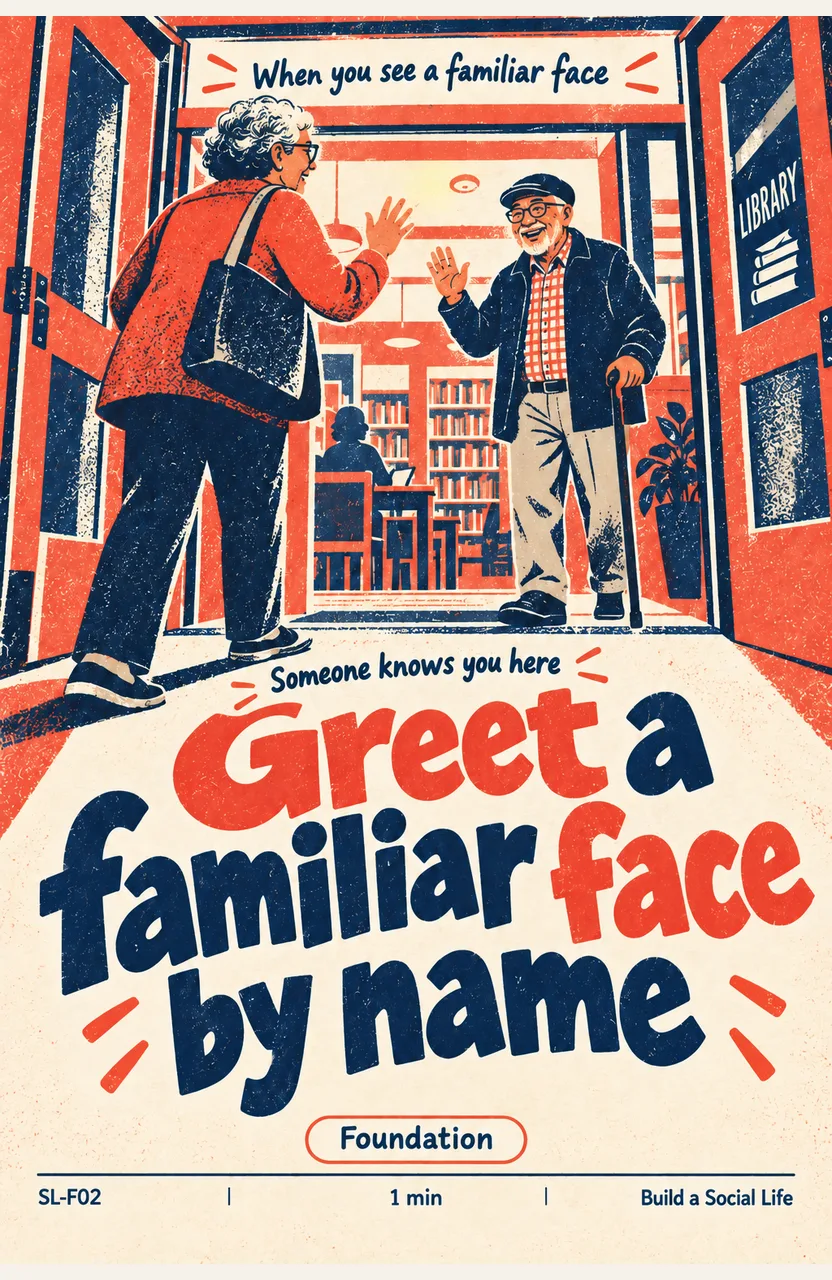 Greet a familiar face by name When: you arrive where you regularly see the same people