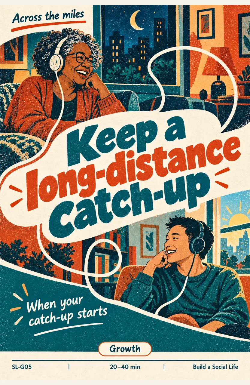 Keep a long-distance catch-up When: your agreed catch-up time with a distant friend arrives