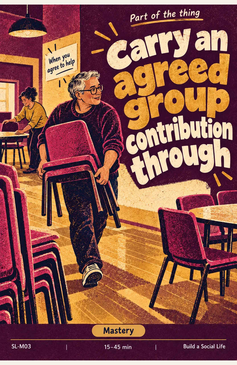 Carry an agreed group contribution through When: you agree to help with a shared gathering