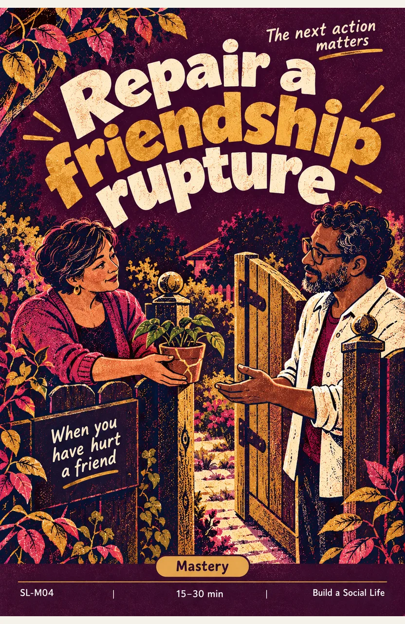 Repair a friendship rupture When: you recognize that your action hurt a friend