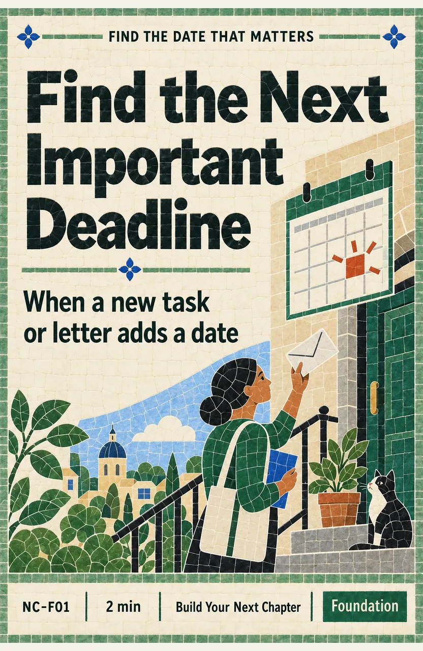 Find the Next Important Deadline When: a new task or letter adds a date