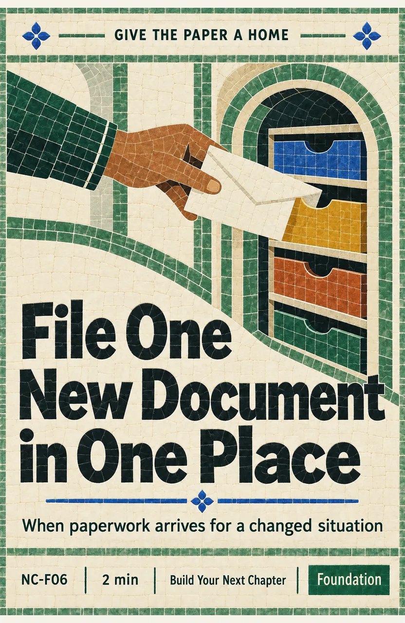 File One New Document in One Place When: paperwork arrives for a changed situation