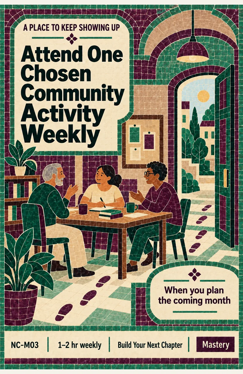 Attend One Chosen Community Activity Weekly When: you plan the coming month