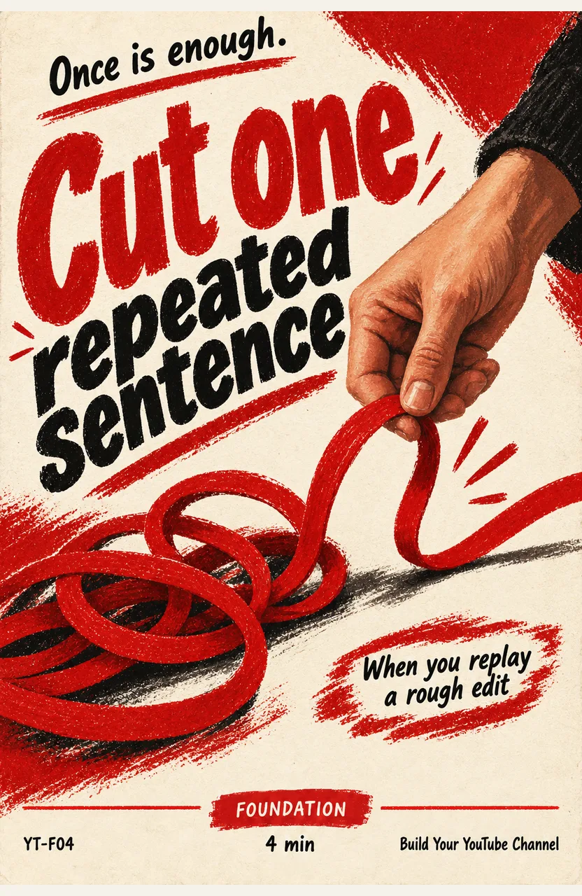 Cut one repeated sentence When: you replay a rough edit
