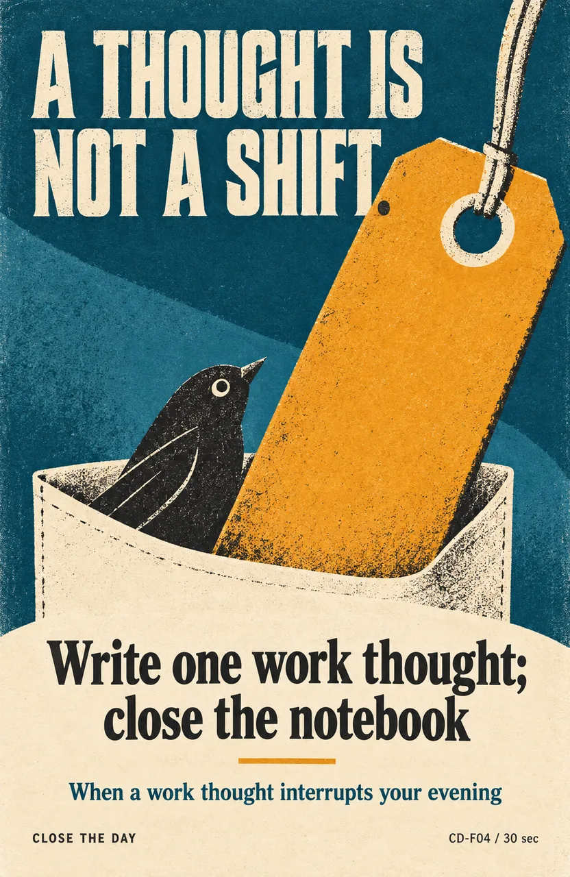 Write one work thought, then close the notebook When: a work thought arrives during personal time