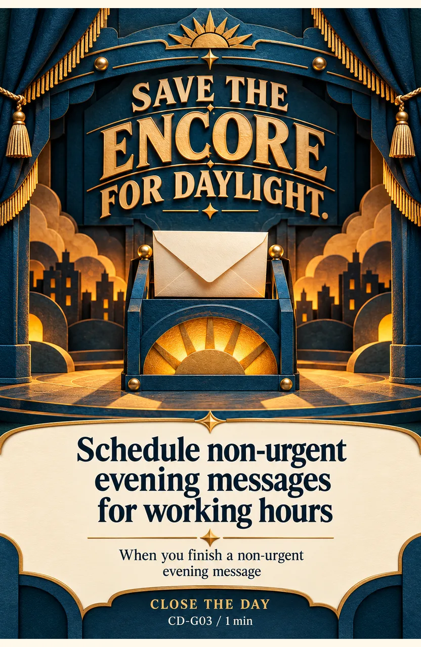 Schedule non-urgent evening messages for working hours When: you have already written a non-urgent work message after hours