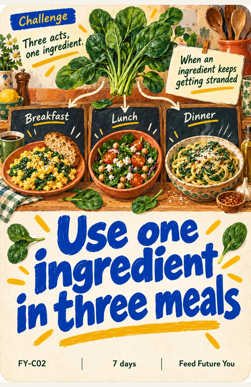 Use one ingredient in three meals When: an ingredient keeps getting stranded