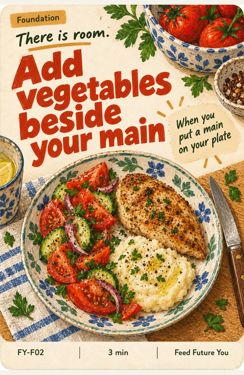 Add vegetables beside your main When: you put a main on your plate