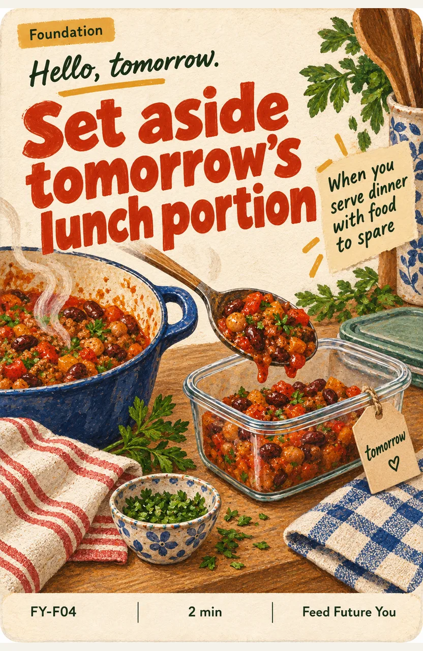 Set aside tomorrow’s lunch portion When: you serve dinner with food to spare