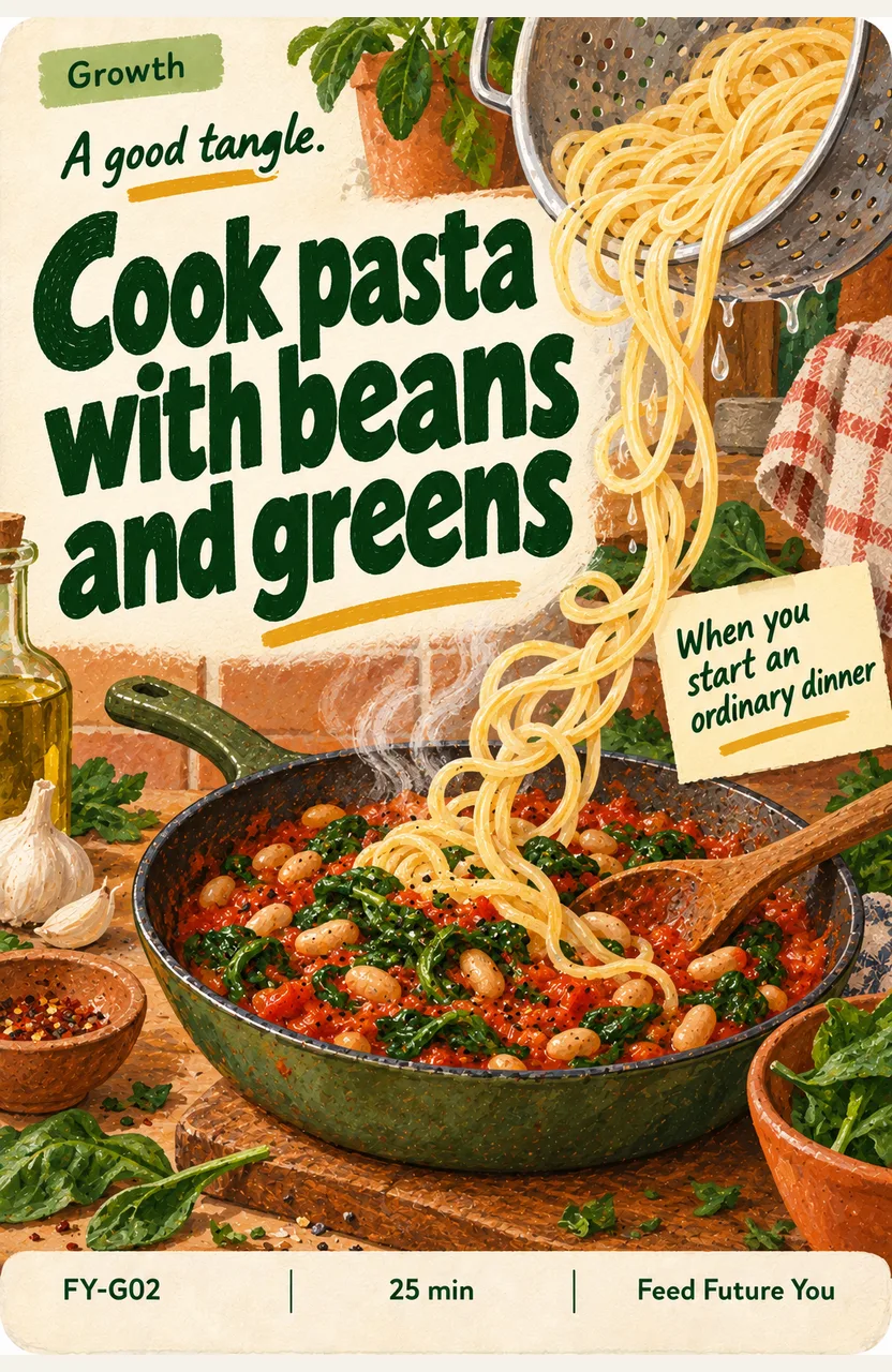 Cook pasta with beans and greens When: you start an ordinary dinner