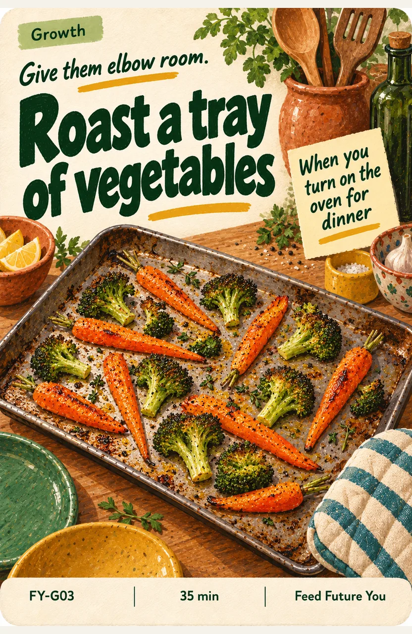 Roast a tray of vegetables When: you turn on the oven for dinner