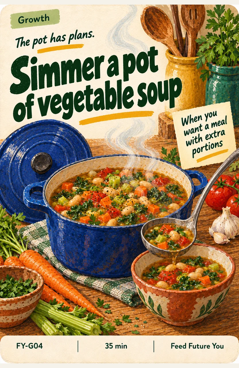 Simmer a pot of vegetable soup When: you want a meal with extra portions