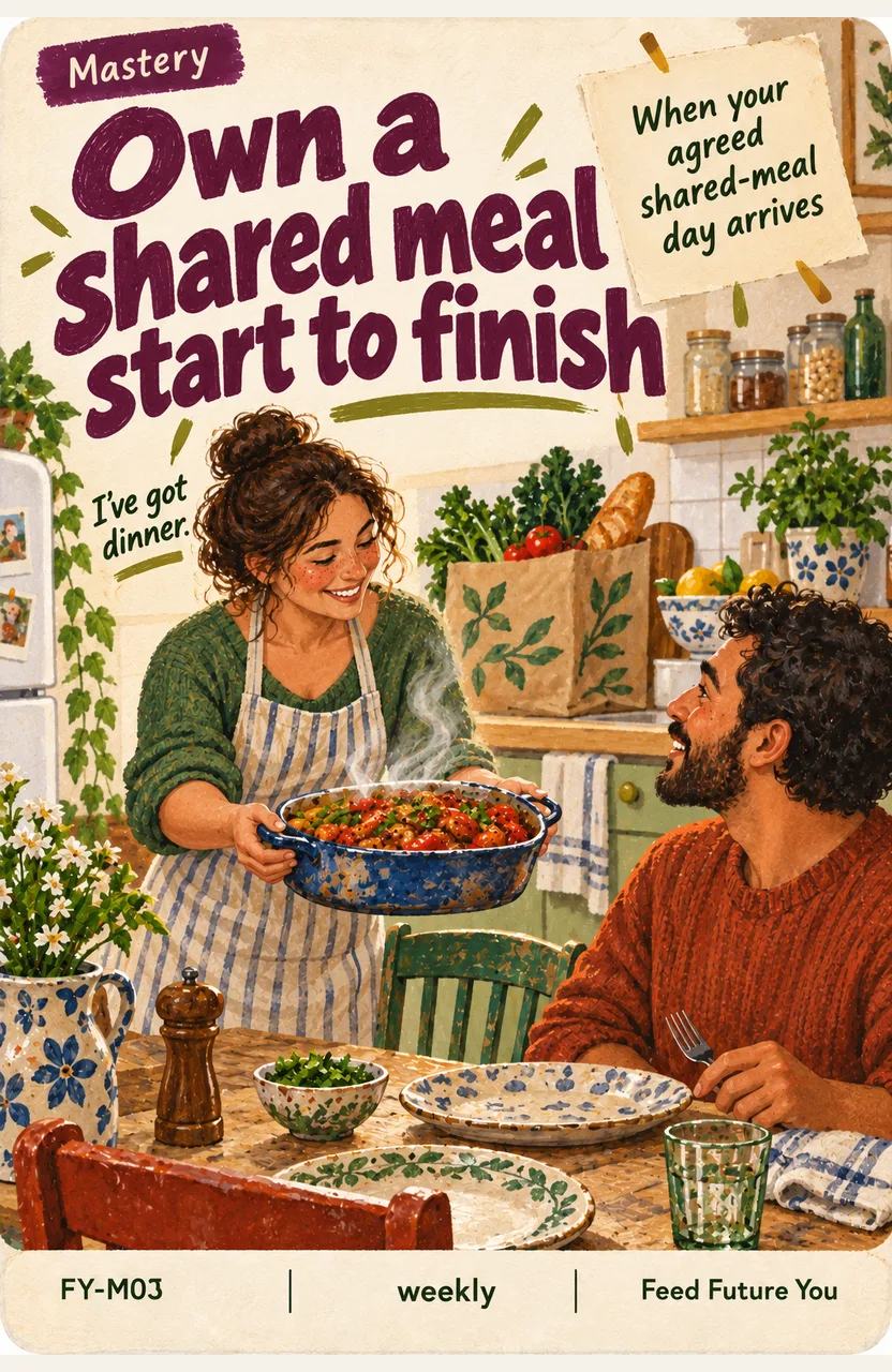 Own one shared meal from start to finish When: your agreed shared-meal day arrives