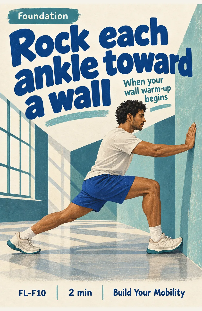 Rock each ankle toward a wall When: you begin your warm-up beside a wall