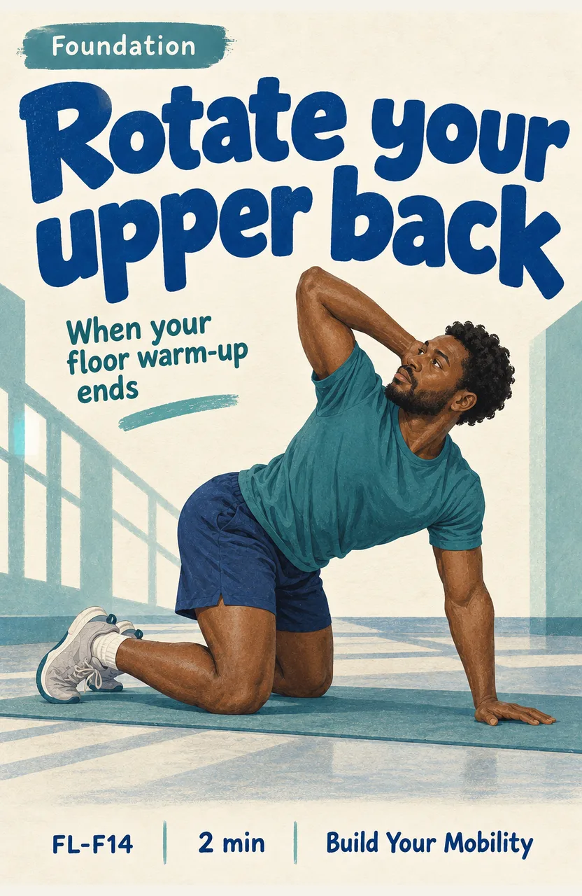 Rotate your upper back on all fours When: you finish your hands-and-knees warm-up