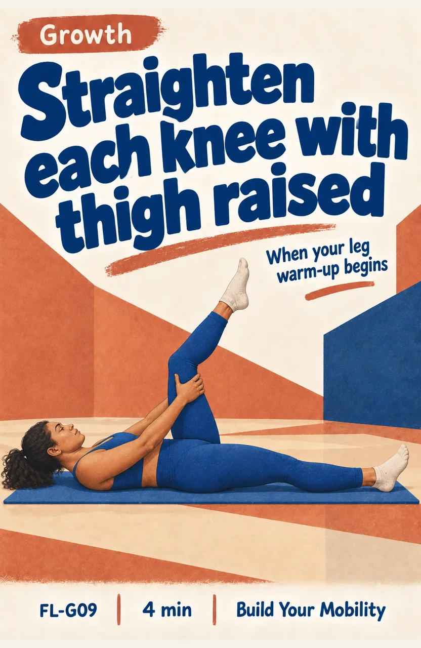 Straighten each knee with the thigh raised When: you lie down for the leg part of your warm-up