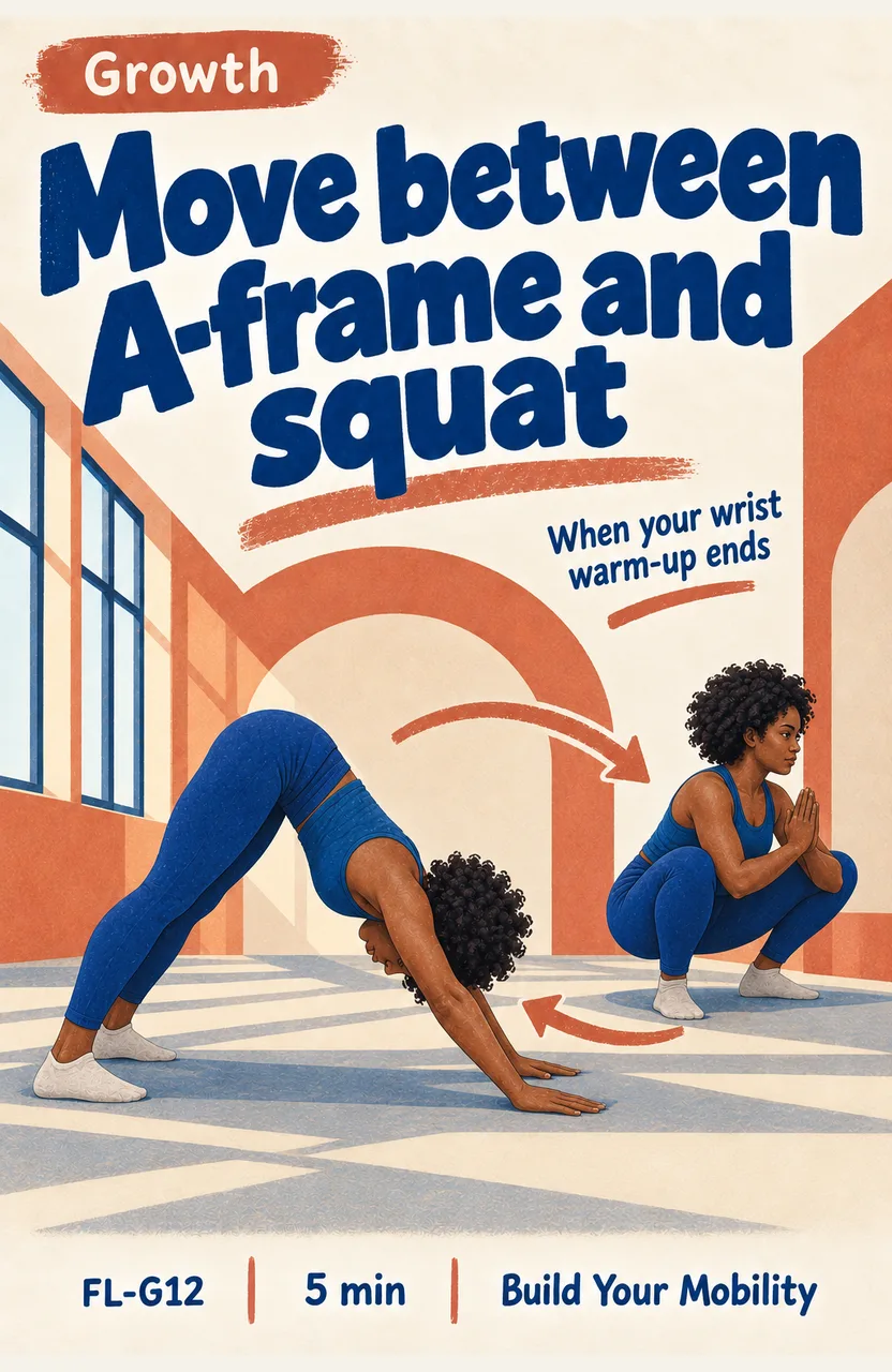Move between an A-frame and squat When: you finish your wrist warm-up before floor movement