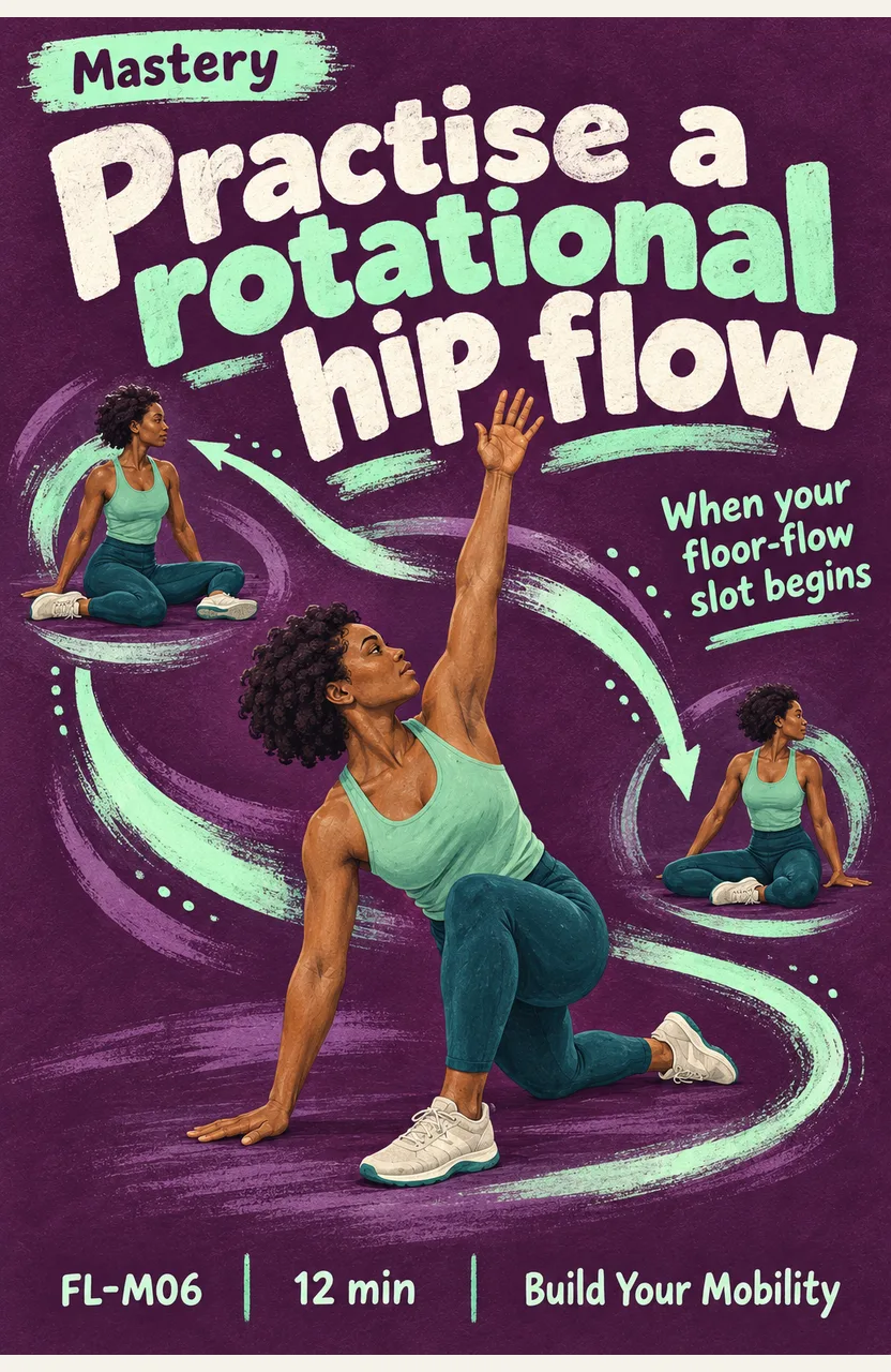 Practise a rotational hip flow When: your floor-flow slot begins