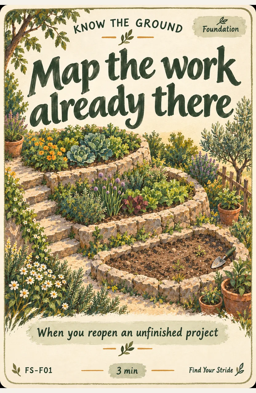 Map the work already there When: When you reopen an unfinished project.