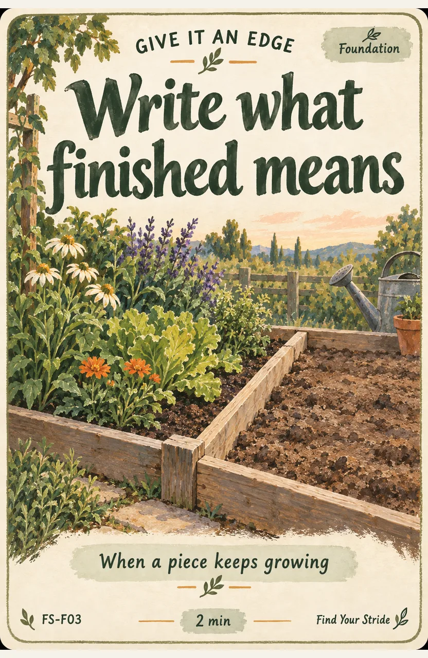 Write what finished means When: When a piece keeps growing.