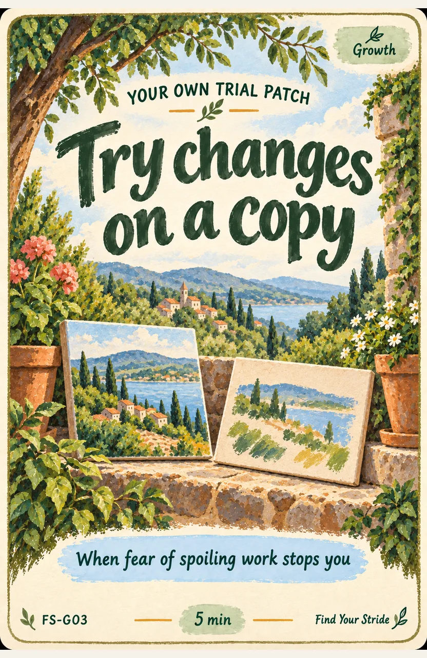 Try changes on a copy When: When fear of spoiling work stops you.