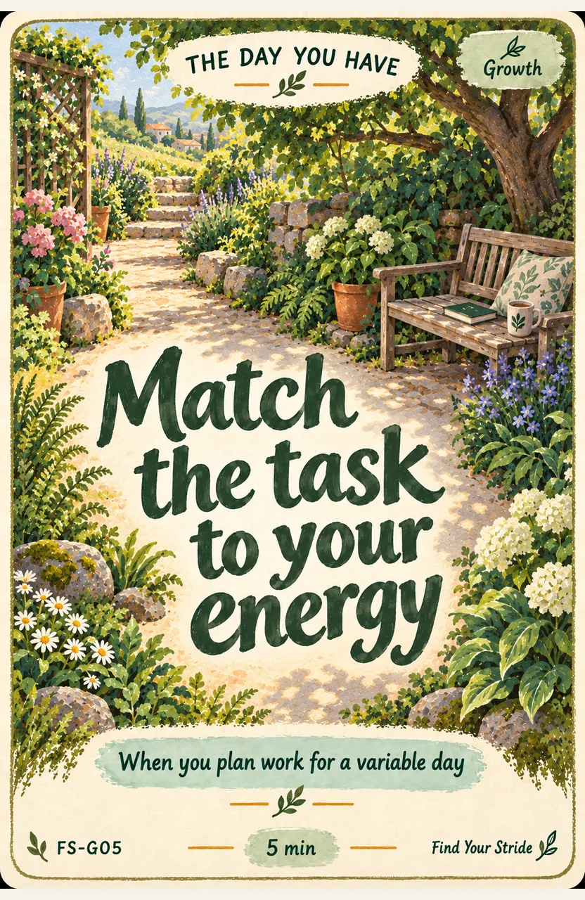 Match the task to your energy When: When you plan work for a variable day.